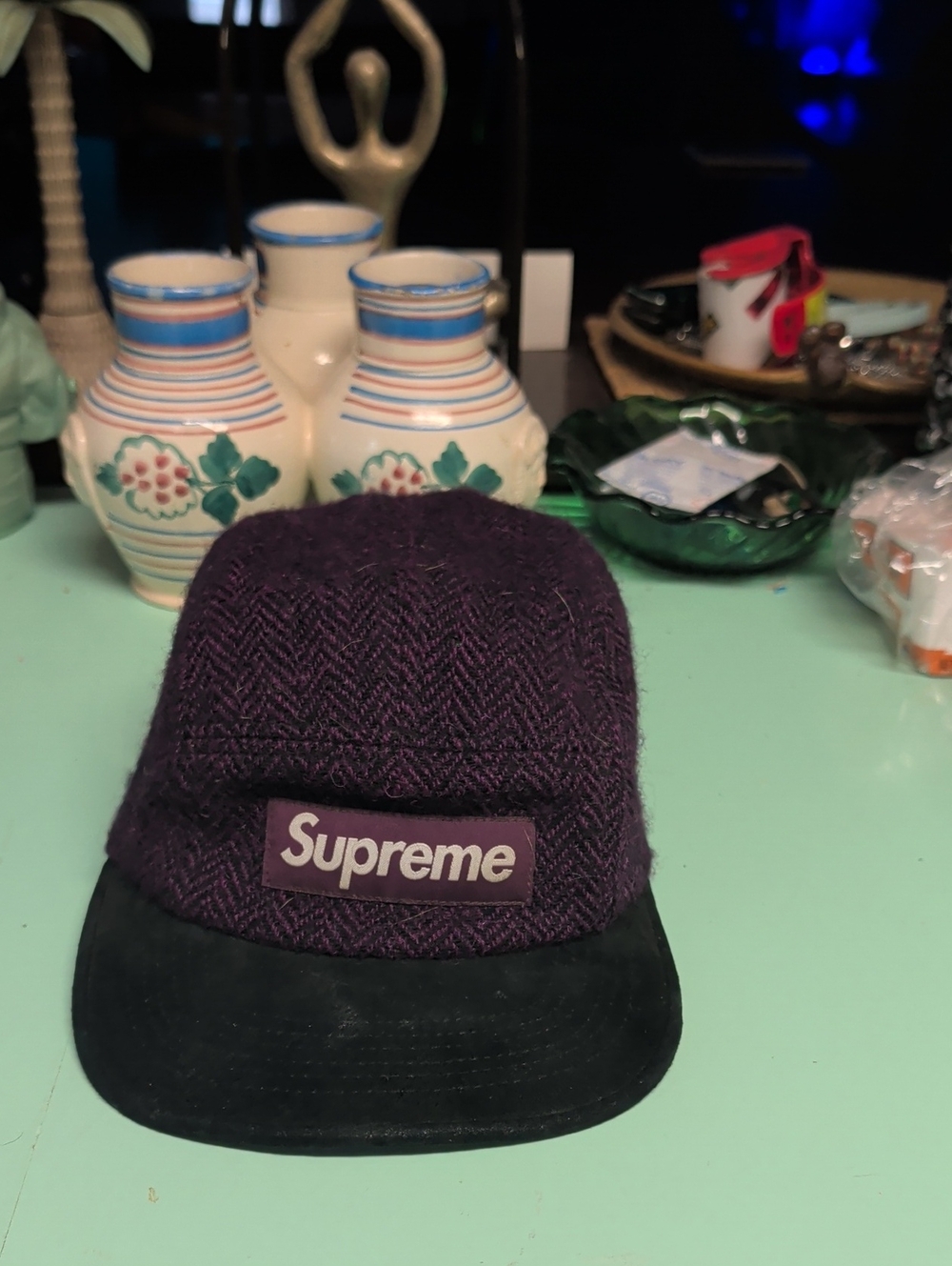 Supreme Purple Herringbone 5-Panel Camp Cap with Black Visor